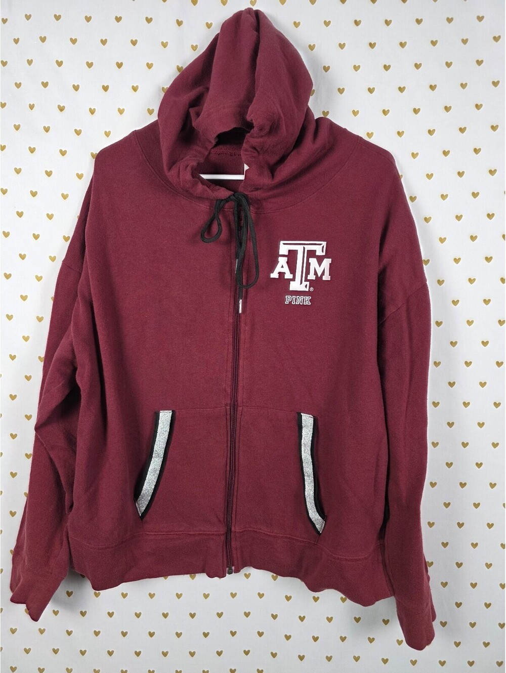 Victorias Secret Pink Texas A & M AGGIES Full zip Hoodie Jacket Vintage Large